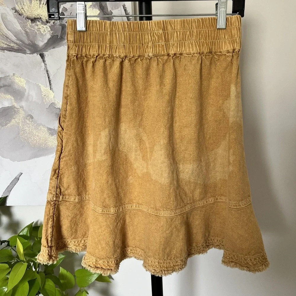 Anthropologie Pilcro Mini Skirt XS Yellow Linen Tie Dye Frayed Hem Boho - Picture 4 of 11